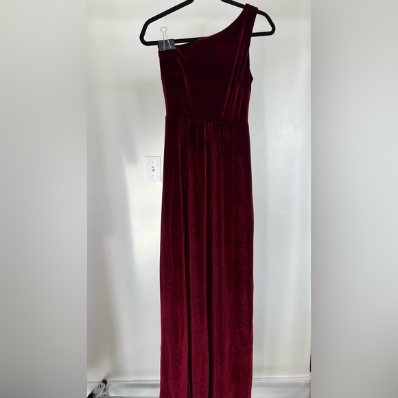 (Red Merlot)Tatiana Velvet One Shoulder Maxi Dress - Picture 8 of 15